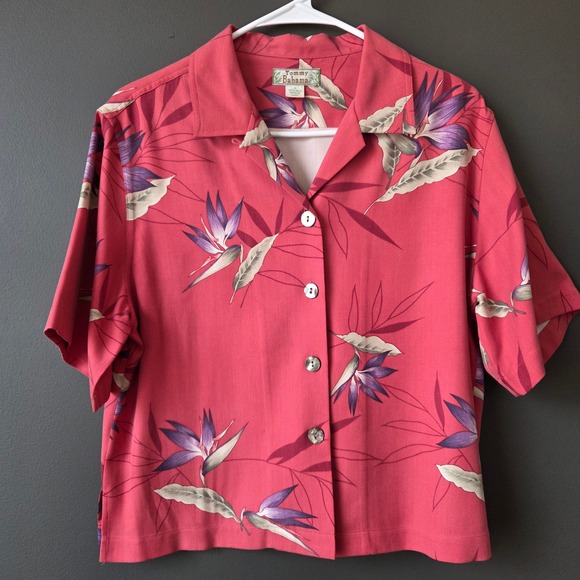 Tommy Bahama Tops - Tommy Bahama Womens Silk Bird of Paradise Floral Shirt Coral Pink S Short Sleeve
